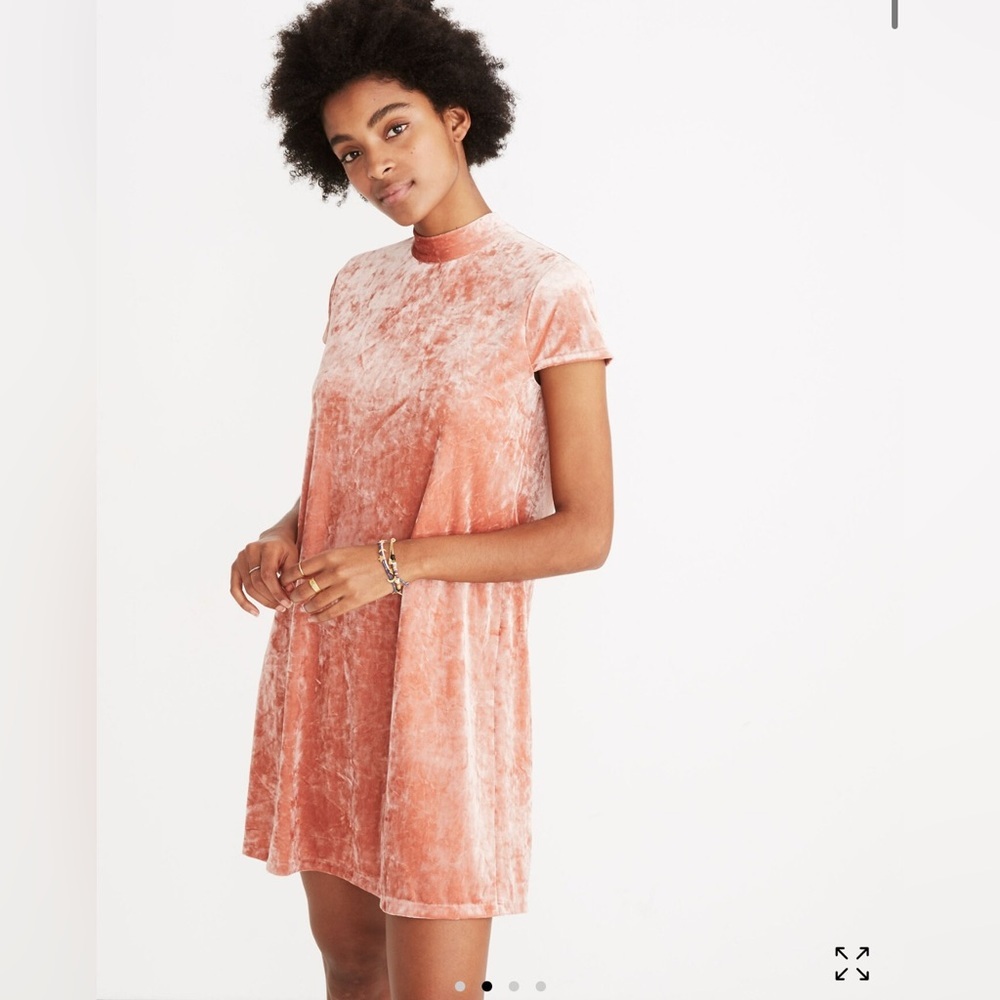 MADEWELL Crushed Velvet After Glow Red Mock Neck Shift Dress Size‎ Small